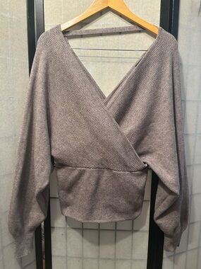 LOVE TREE Chic & Cozy Deep V Heavy Knit Ribbed Wrap Style Pullover Sweater